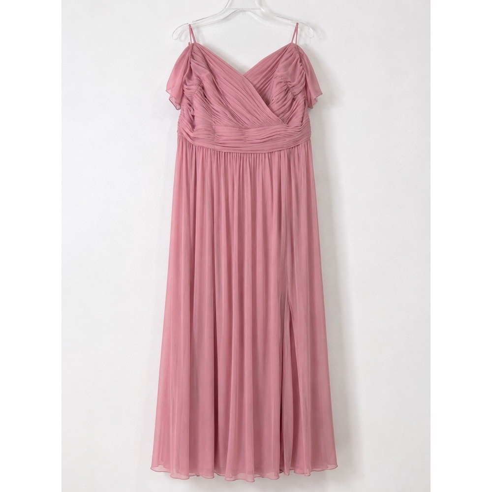 Alfred Sung D743 Bridesmaid Dress Blush Pink Chiffon Maxi Off Shoulder Size 24 - Picture 2 of 10